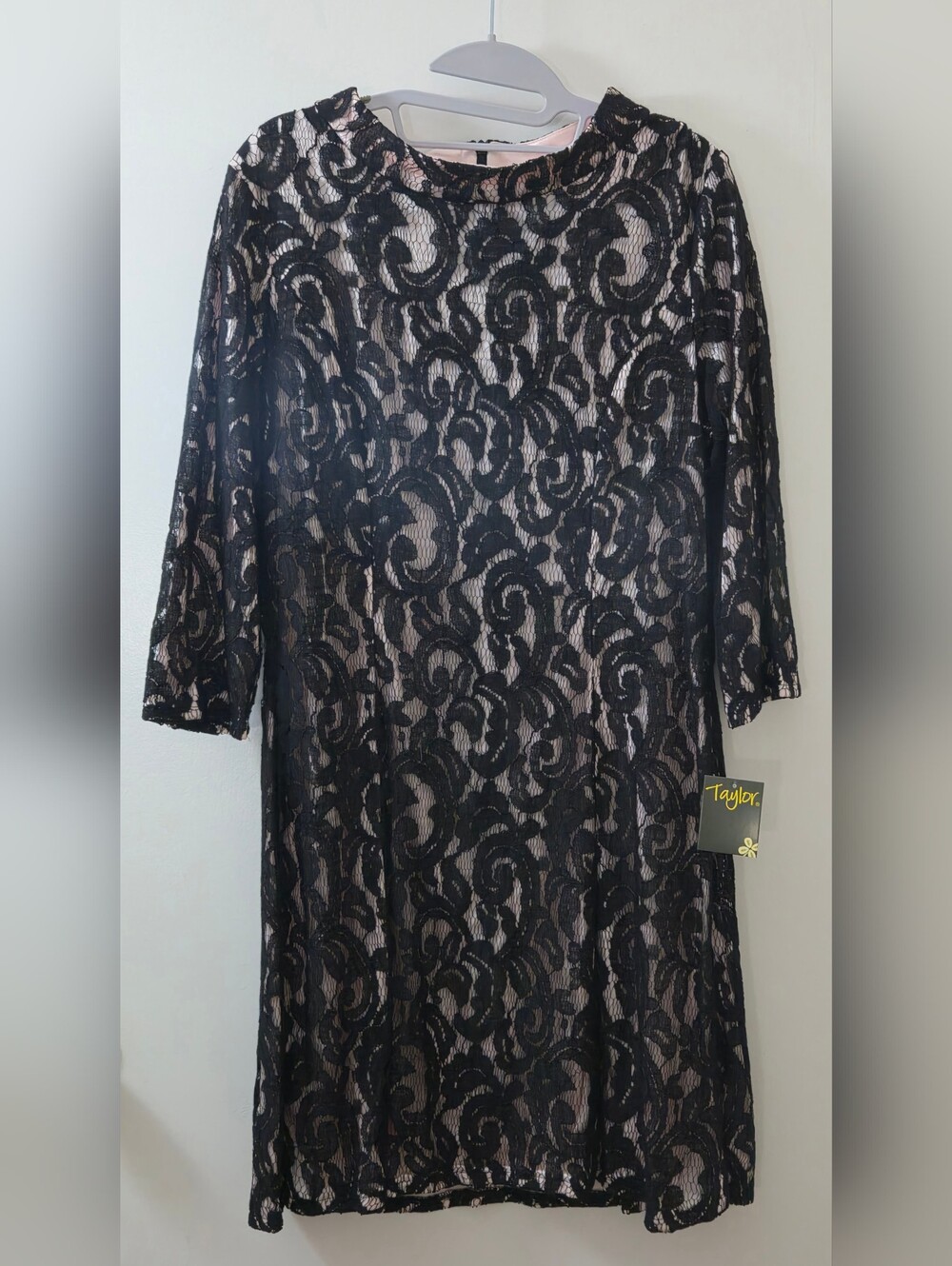 Taylor Black Lace Overlay Dress with Pale Pink Lining